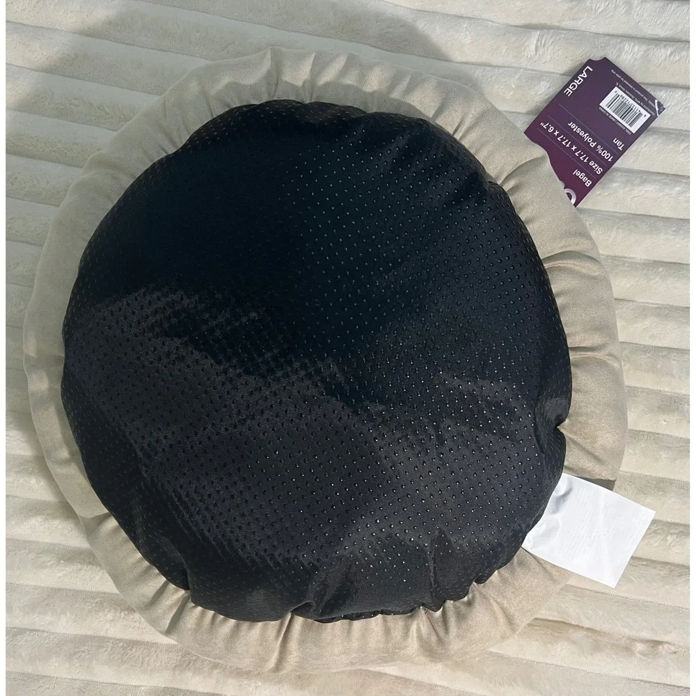 Canine Trends Bagel Pet Bed Tan Faux‎ Fur Bolster Round Small Dog Cat 18in NEW